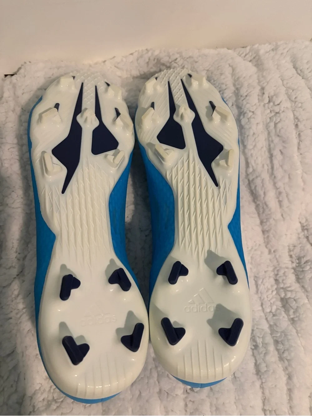 adidas Bright Blue Slip-On Soccer/Cleat Trainers with Pink Accents